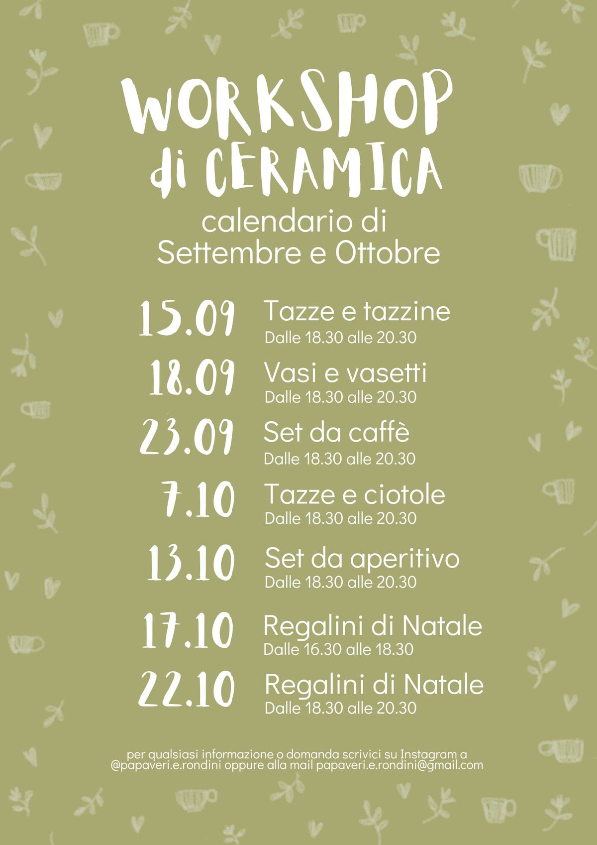 WORKSHOP di SETTEMBRE e OTTOBRE 💛